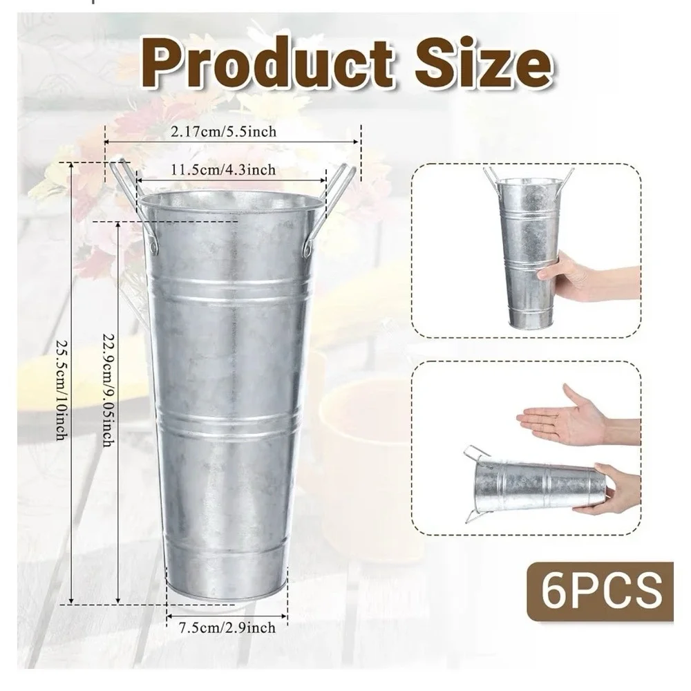 6 Pack 10Inch Galvanized Flower Bar Buckets, Flower Buckets for Flower Bar,